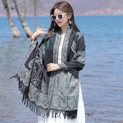 Ethnic Style Jacquard Woven Artificial Cashmere Scarf Women