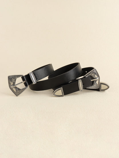 Double Buckle PU Leather Belt