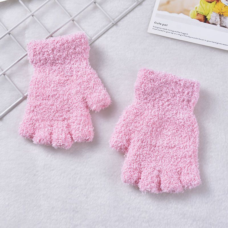 Children's Thermal Gloves Half Finger Velvet Cold Protection Gloves Fashion Student Writing Gloves