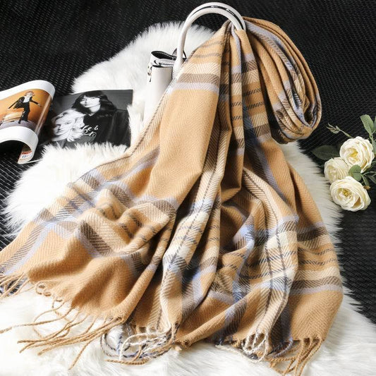 Autumn Winter New Women British Cashmere Checked Scarf Female 200x70 Double Side Warm Plaid Tassel Shawl Scarf