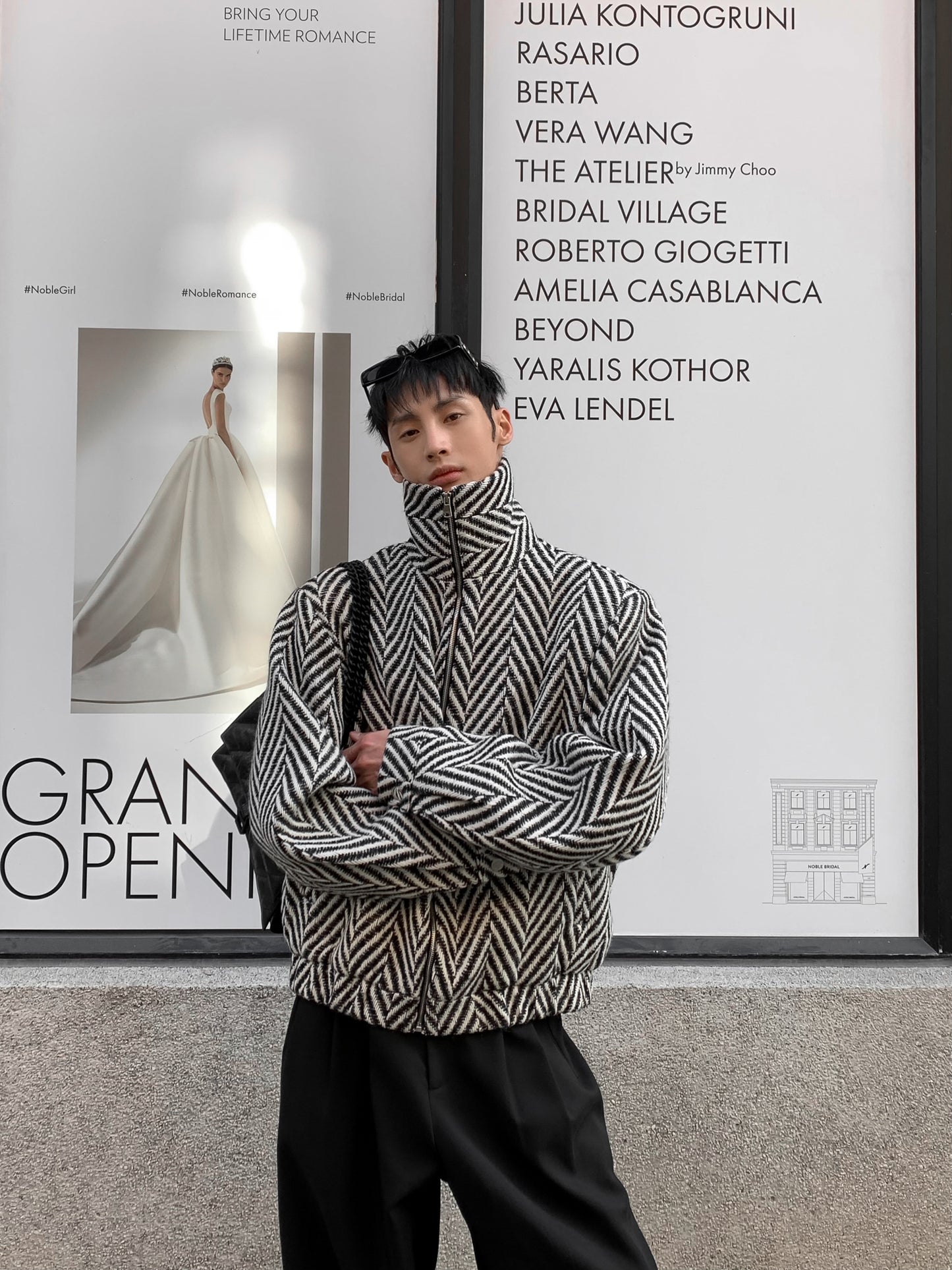 Mauroicardi Autumn Winter Warm Colorful Black and White Plaid Woolen Jacket Coat Men Zip Up Clothes Loose Casual Korean Fashion