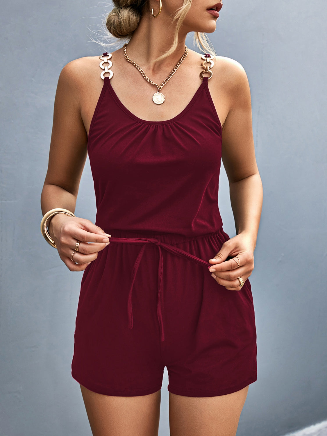 Scoop Neck Romper with Pockets