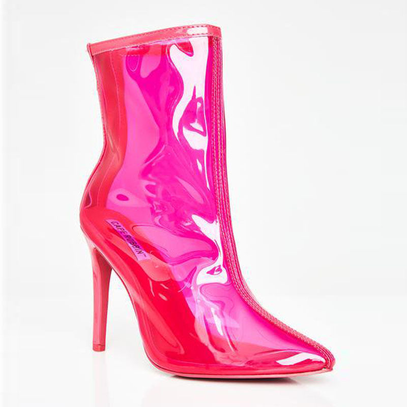 Colorful Transparent Stiletto Heel Back Zip Short Boots For Women