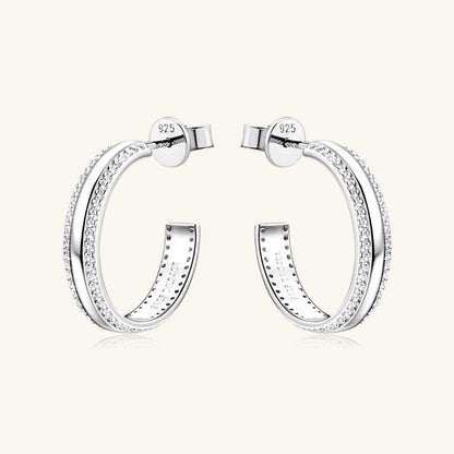 925 Sterling Silver Inlaid Moissanite C-Hoop Earrings