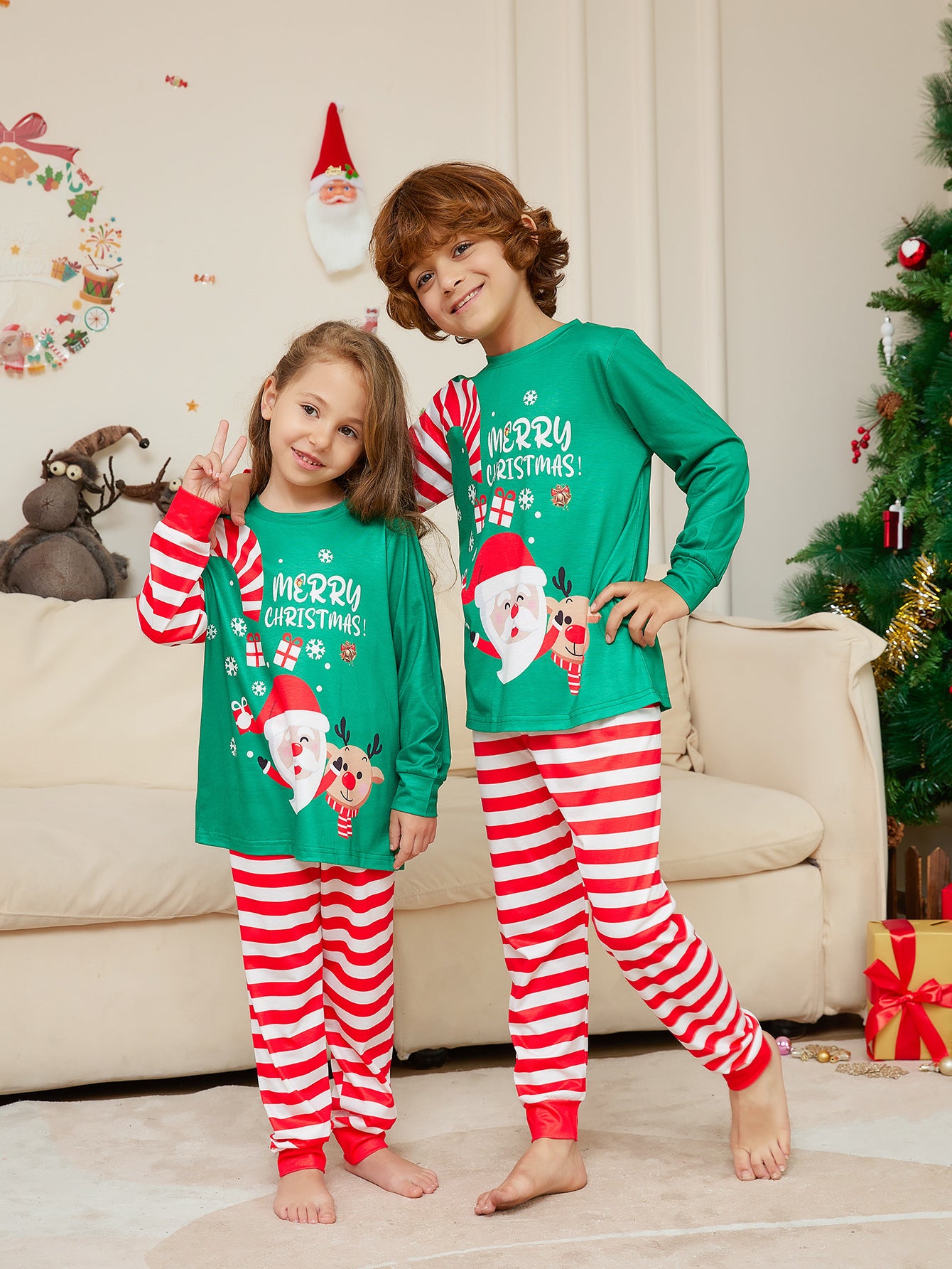 Cartoon Santa Claus Letter Printing Parent-child Christmas Pajamas Home Wear Suit