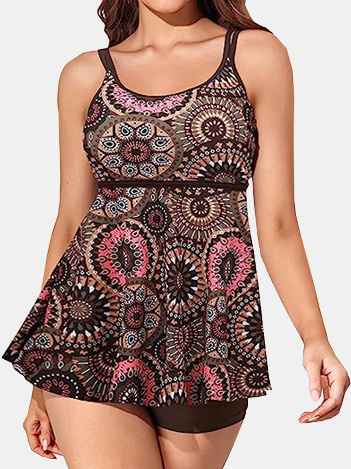 Printed Scoop Neck Two-Piece Swim Set