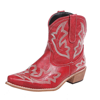 Cowboy Boots Women Embroidery Wedge Heel Shoes Western Cowgirl Boots