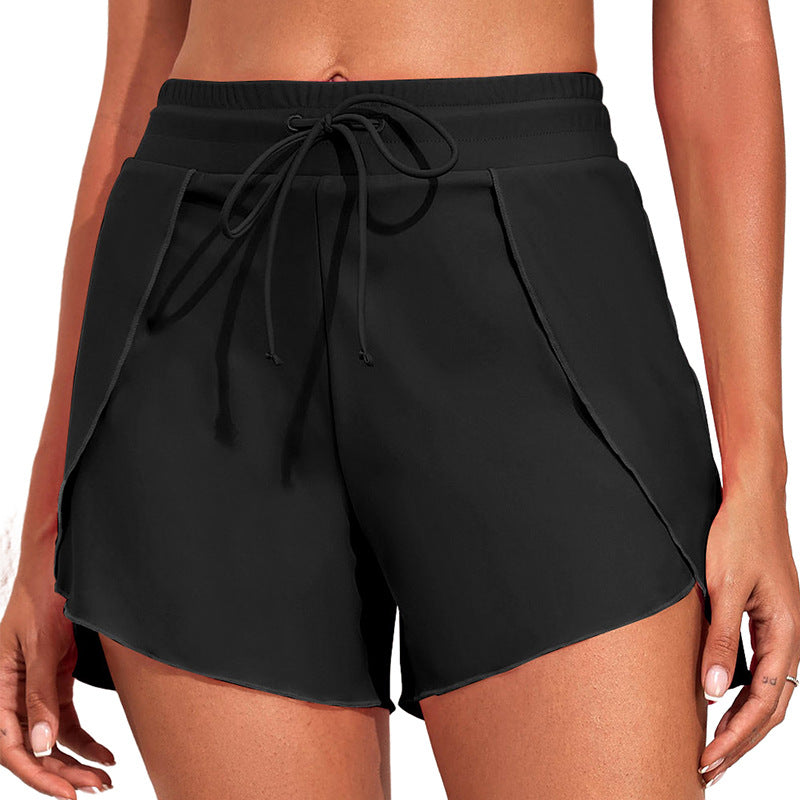 Quick-drying High Waist Women's Swimming Trunks Summer Vacation Style Solid Color