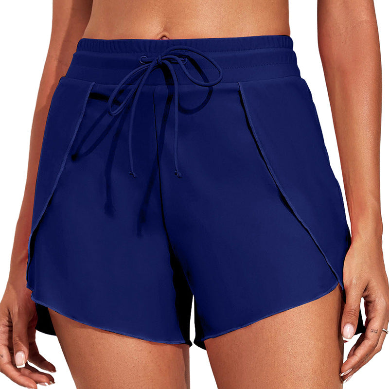 Quick-drying High Waist Women's Swimming Trunks Summer Vacation Style Solid Color