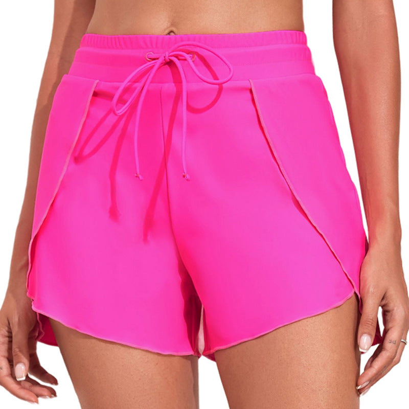 Quick-drying High Waist Women's Swimming Trunks Summer Vacation Style Solid Color