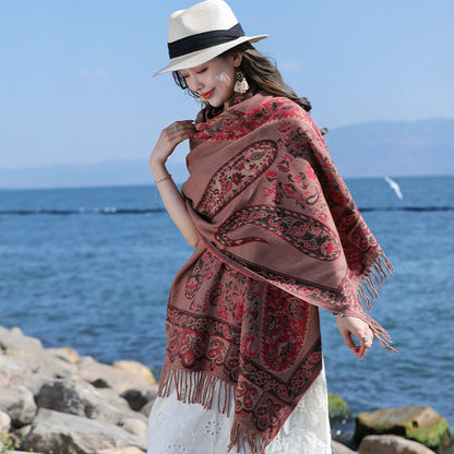 Ethnic Style Jacquard Woven Artificial Cashmere Scarf Women