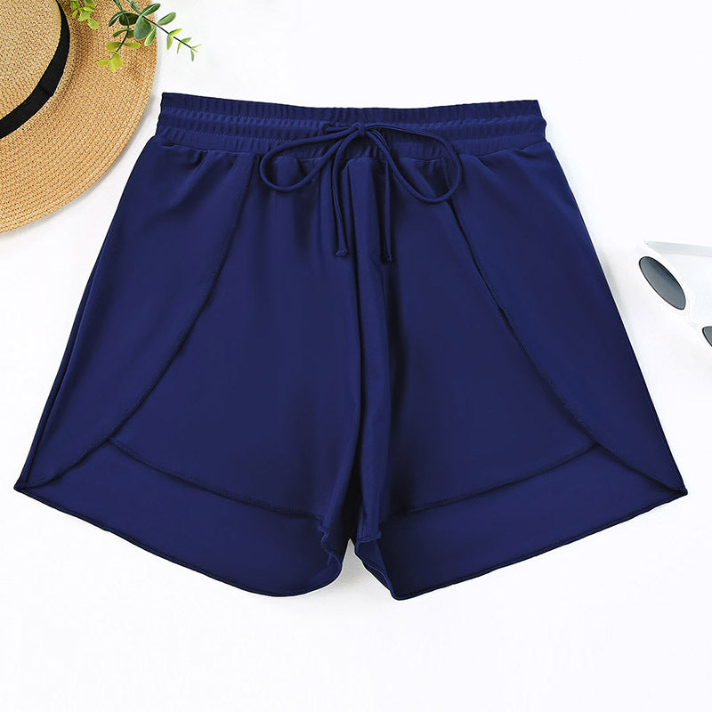 Quick-drying High Waist Women's Swimming Trunks Summer Vacation Style Solid Color