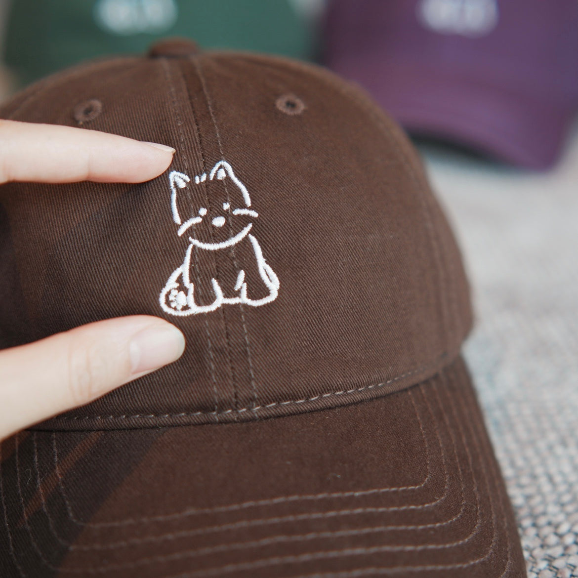 Cotton Soft Top Baseball Cap Peaked Cap White Dog Embroidery