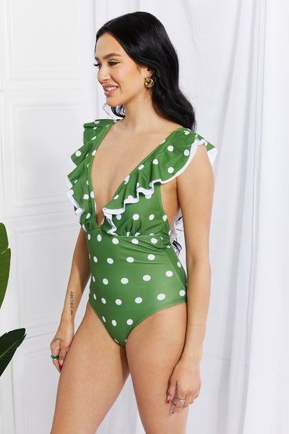 Marina West Swim Maanverligte Dip Ruffle Plunge-swembroek in Middelgroen