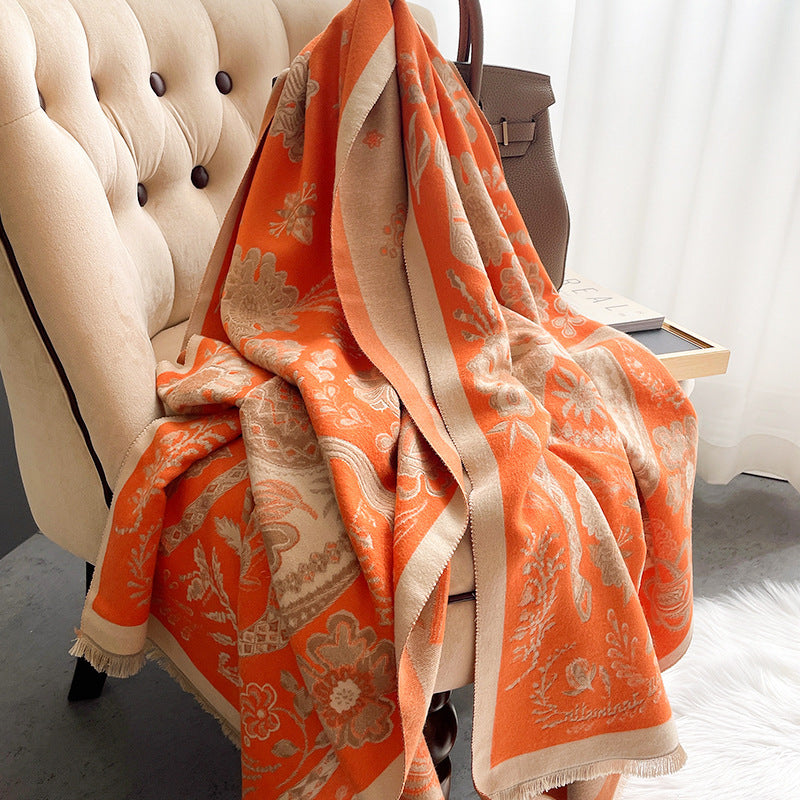 Women Double Sided Retro Carriage Warm Scarf