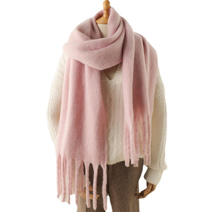 Solid Color Versatile Winter Warm Extended Tassel Scarf