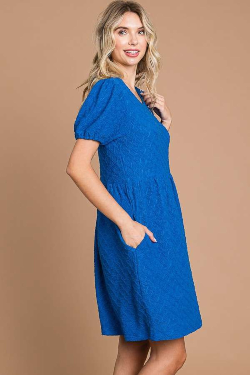 Culture Code Texture Round Neck Short Sleeve Dress with Pockets