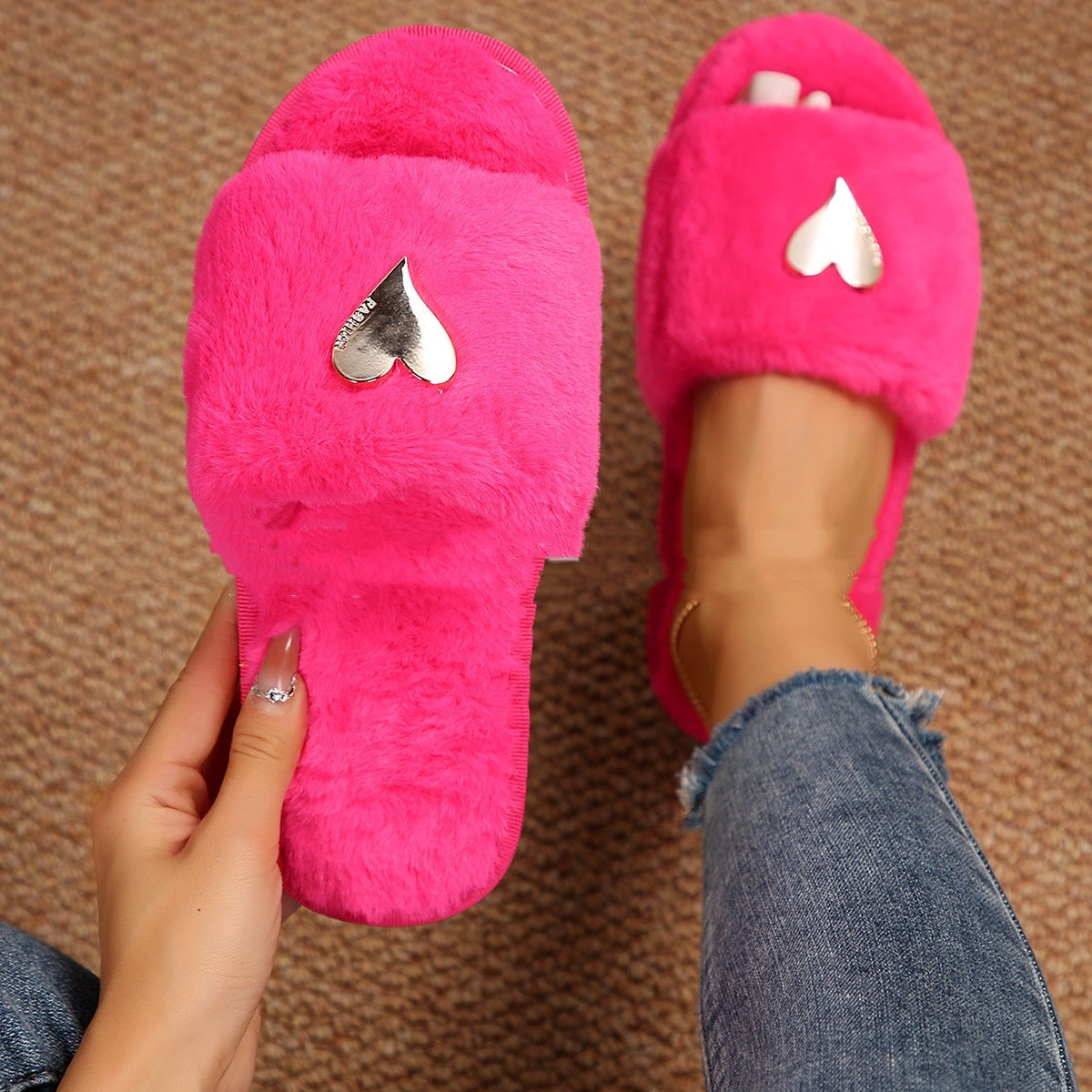 Fluffy Slipper Fall Winter Warm Home Fur Furry Slippers Women Plush Shoes Indoor House Fuzzy Flip Flops Female Padded Fleece Living Bedroom