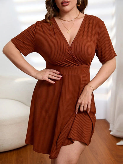 Plus Size Surplice Short Sleeve Mini Dress