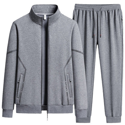 Two-piece Set Fleece-lined Thickened New Stand Collar Men's Leisure Sports Suit