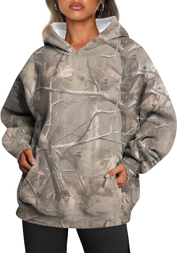 Women's Camouflage Hoodie Maple Leaf Print Oversized Sports Hoodie