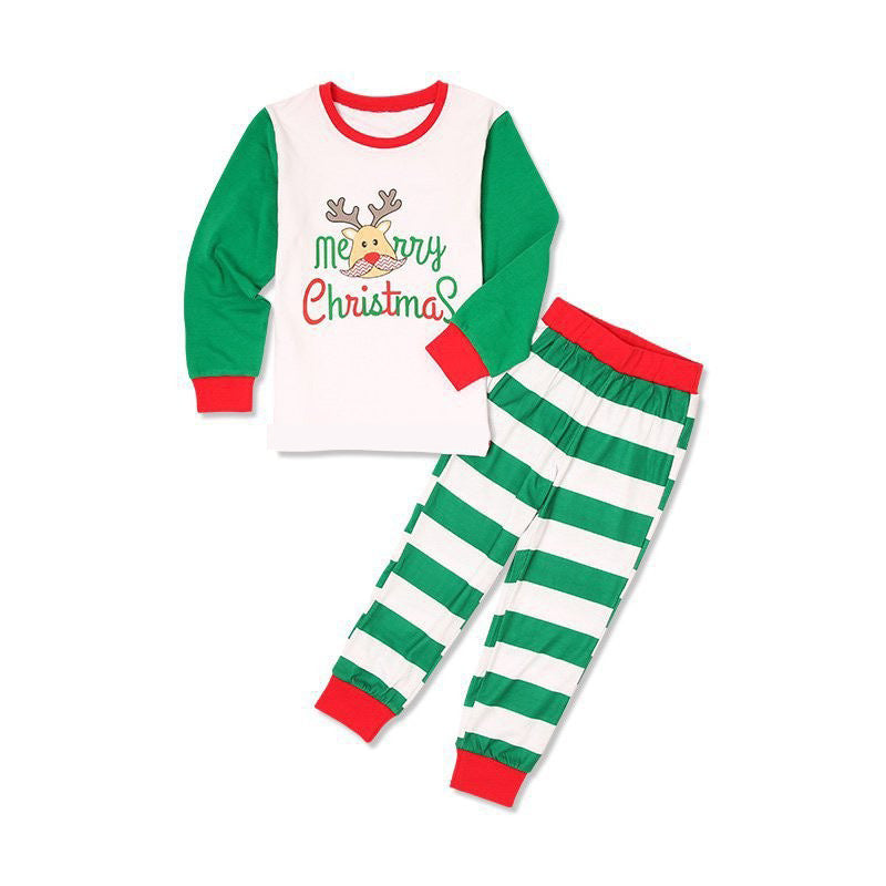 Home Wear Striped Parent-child Suit Christmas Print Pajamas