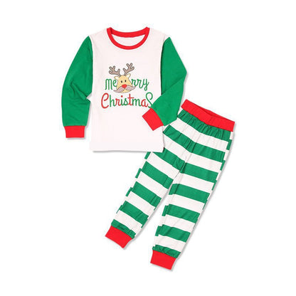 Home Wear Striped Parent-child Suit Christmas Print Pajamas