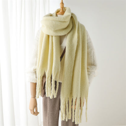 Solid Color Versatile Winter Warm Extended Tassel Scarf