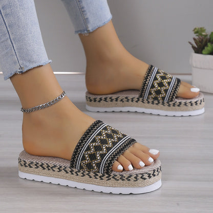 Geometric Weave Platform Sandals