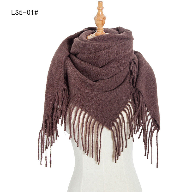 Yarn Stripe Grid Polyester Long Fringed Bristles Square Scarf Women Men's Bib Shawl