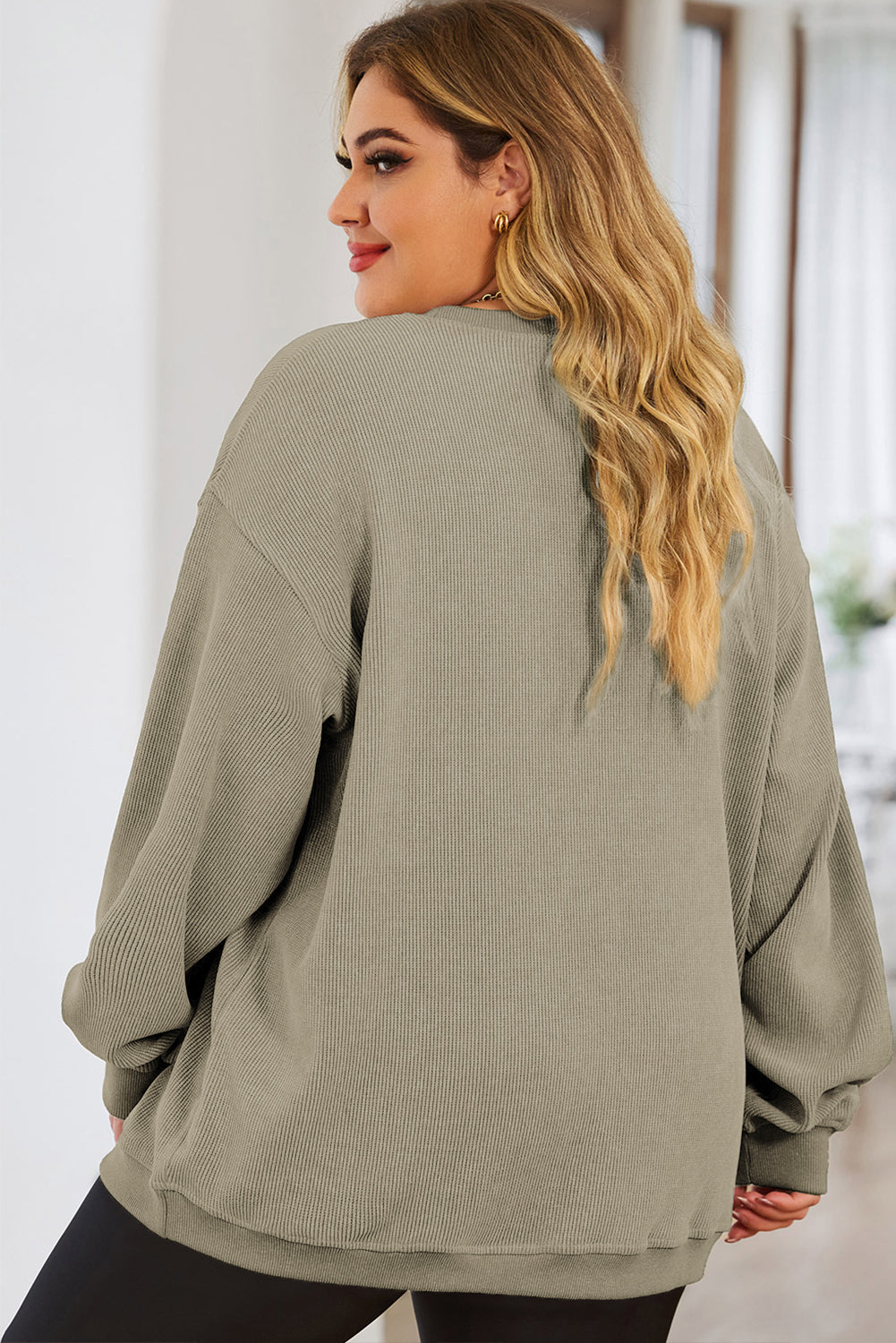 Plus Size Round Neck Dropped Shoulder Sweatshirt