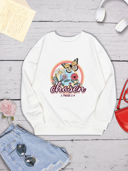 Butterfly Round Neck Dropped Shoulder Sweatshirt