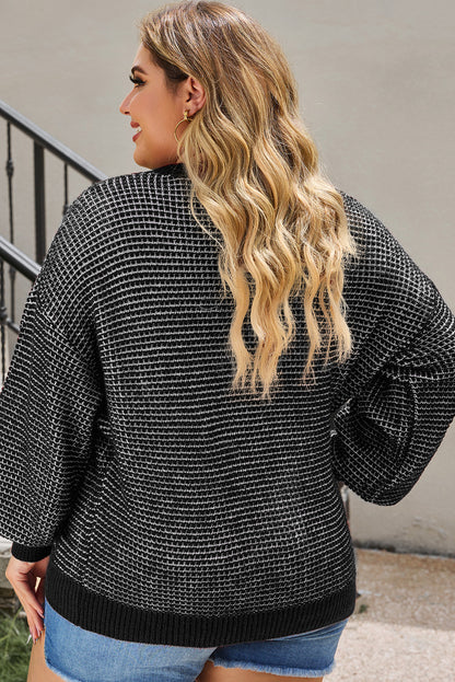 Plus Size Waffle-Knit Round Neck Dropped Shoulder Sweater