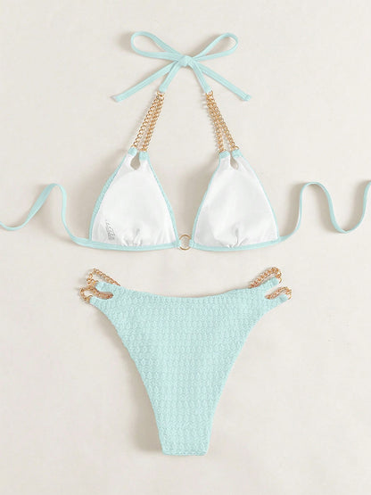 Chain Detail Halter Neck Bikini Set