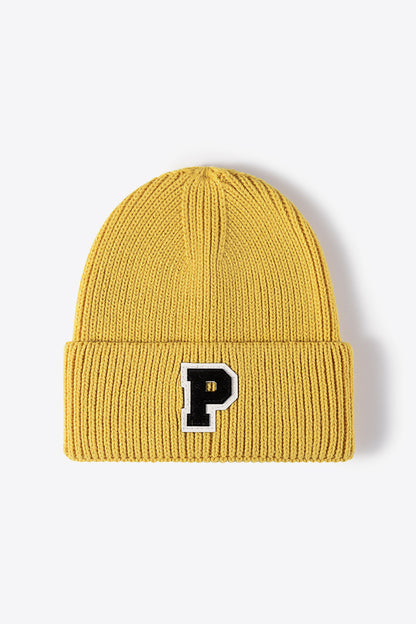 Letter Patch Cuffed Knit Beanie