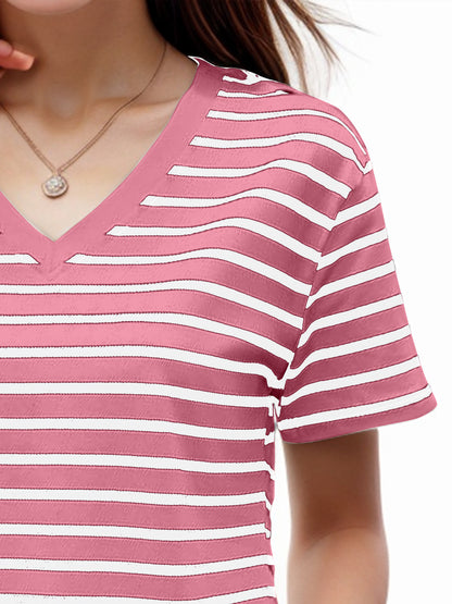 Plus Size Striped V-Neck Short Sleeve T-Shirt