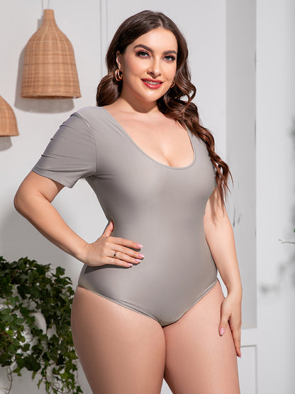 Plus Size Scoop Nek Kortmou Eenstuk Swempak