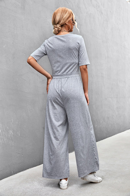 Scoop Neck Half Sleeve Wide Leg Jumpsuit