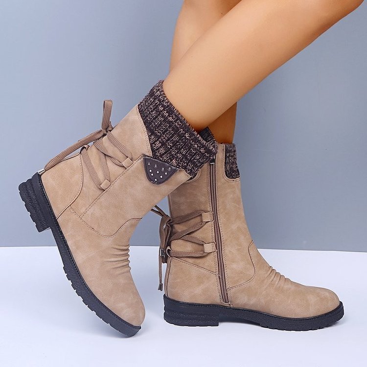 Lace Up Snow Boots Women Winter Cowgirl Shoes