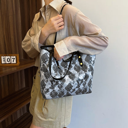 Snakeskin Print PU Leather Tote Bag