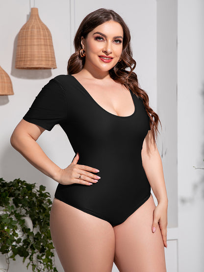 Plus Size Scoop Nek Kortmou Eenstuk Swempak