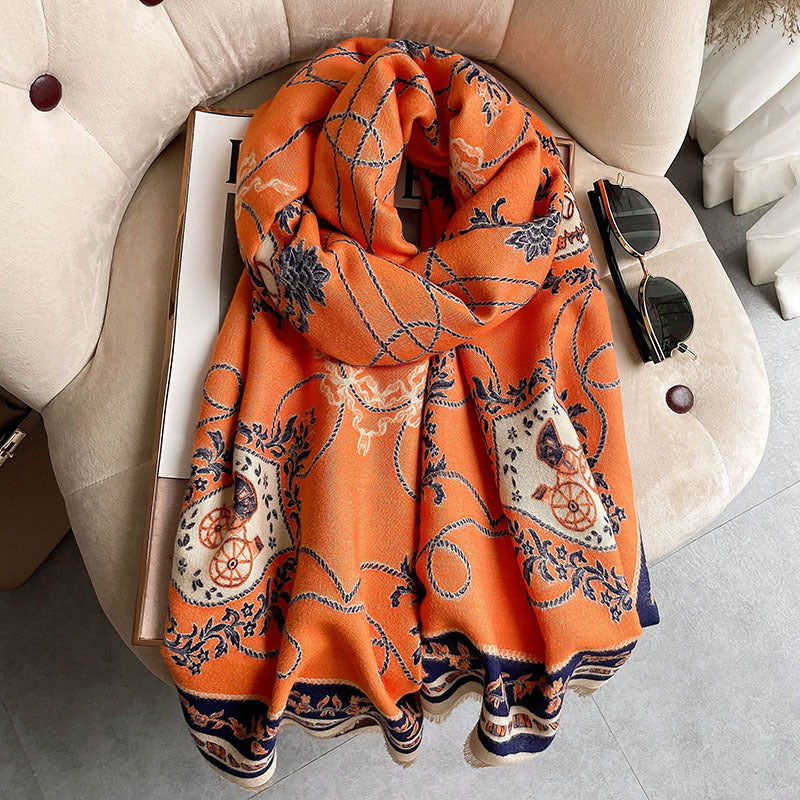 Japanese Patterned Cashmere Scarf For Women In Autumn And Winter