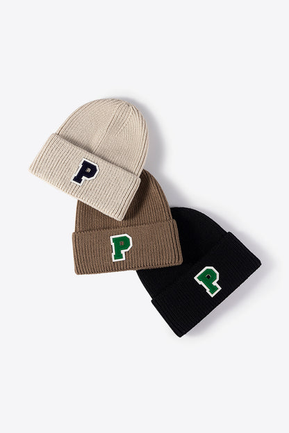 Letter Patch Cuffed Knit Beanie