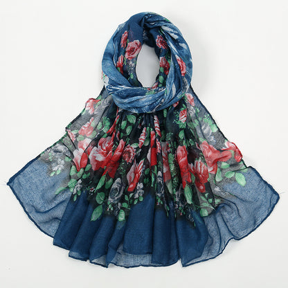 Flower Print Voile Breathable Scarf Women