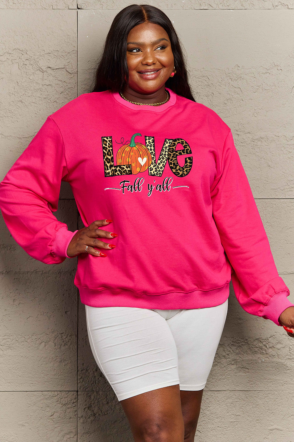 Simply Love Full Size LOVE FALL Y'ALL Graphic Sweatshirt