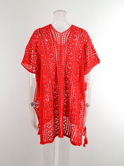 Cutout V-Neck Cover-Up with Tassel