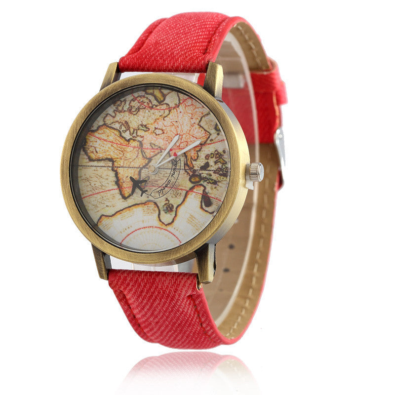 Lychee Leather Map Wind Simple Watch