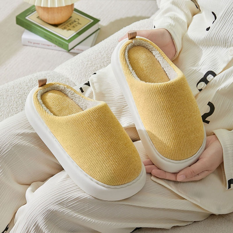 Simple Solid Color New Velvet Fashionable Warm Home Couple Men And Women Cotton Slippers