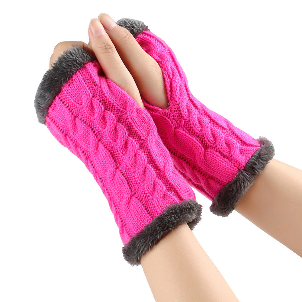 Winter Plush Gloves Twist Knitted Fingerless Fleece Gloves Women Warm Thickened Woolen Gloves