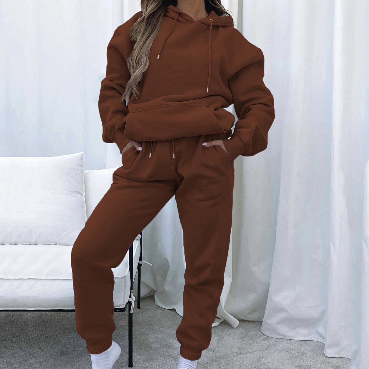 Women's Urban Leisure Pocket Long Sleeve Sweater Pants Suit